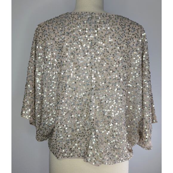 Halogen Open Front Neutral Gold Sequin Cardigan Shrug Women's Size Large P - Picture 6 of 9